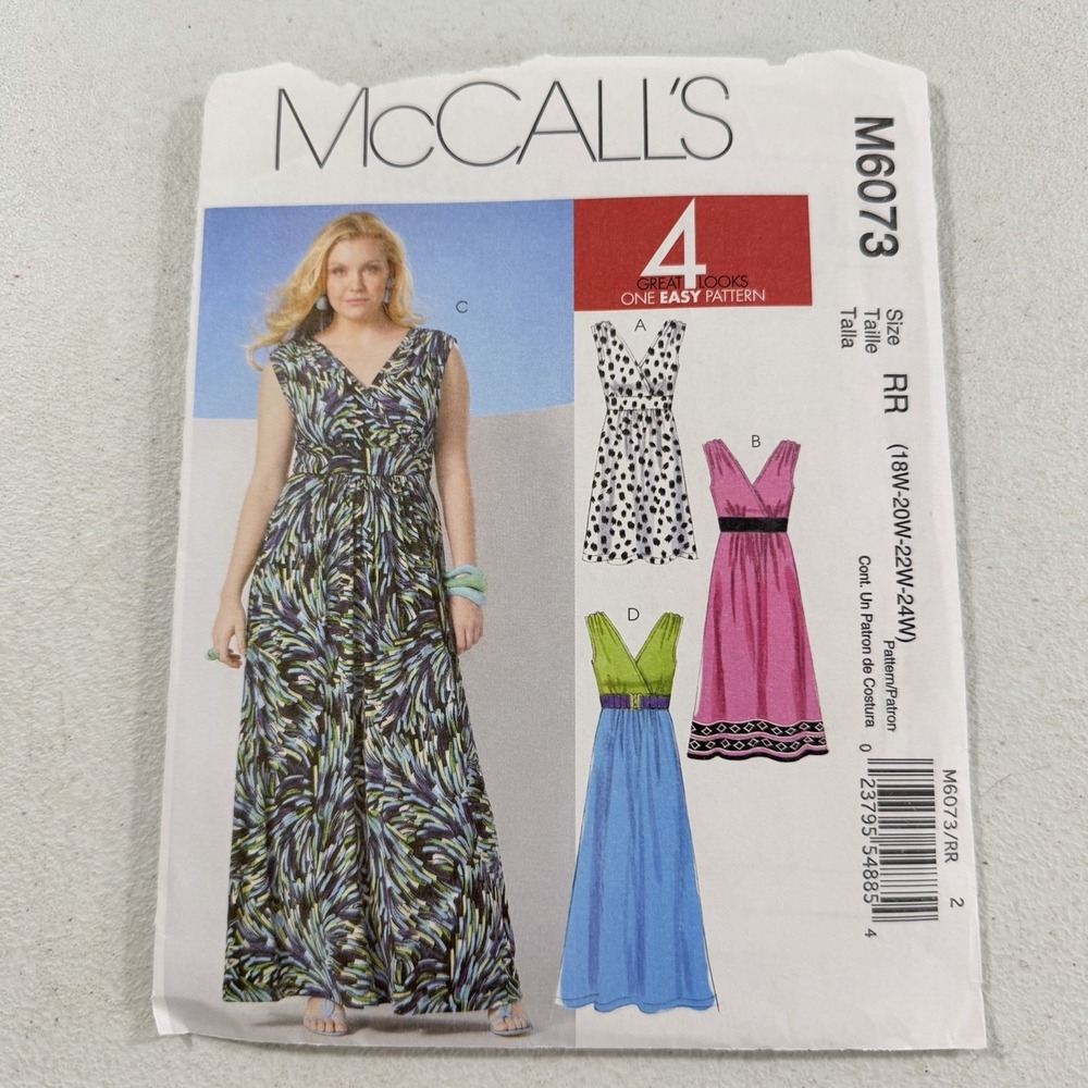 McCalls M6073 Dresses Womens Plus Sewing Pattern Uncut Size 18W-24W